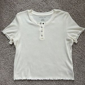 American Eagle Ribbed Lettuce Trim Baby Tee Off White Size Medium